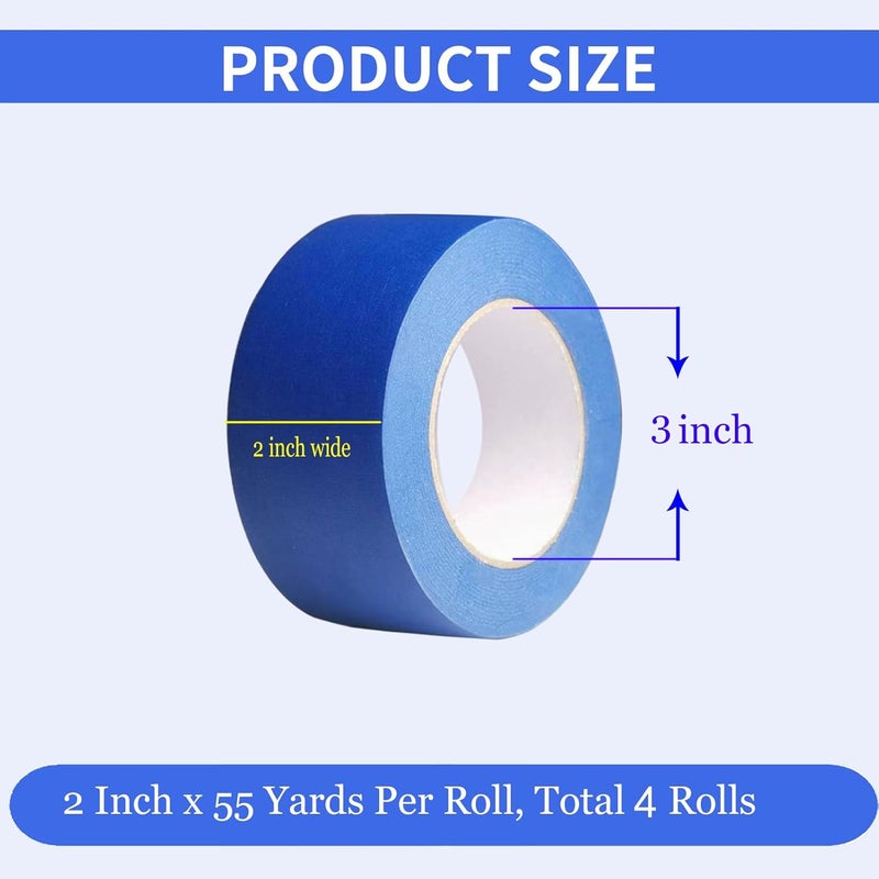 JayJayup Painters Tape 2 Inch Wide, 4 Rolls Blue Masking Tape, 2 Inches x 55 Yards x 4 Rolls, 220 Yards in Total - Image 2